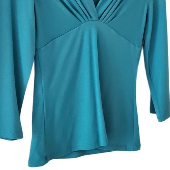 Express Shawl Collar V-neck Empire Waist 3/4 Sleeve Top | NWOT | XS | Teal Blue - Picture 5 of 8